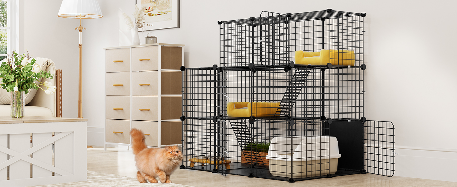 Велика металева клітка для котів YITAHOME з балконом, 3-рівнева, для дому, DIY котяче житло, вольєр для 1–3 котів, 106x71x106 см