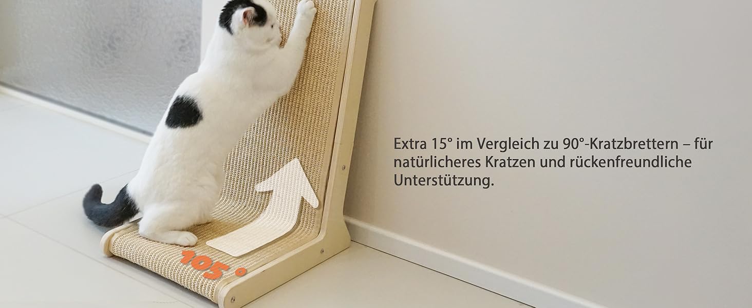 Кігтеточка Petkaray 105° з сизалю для котів, L-подібна, стабільна з котом'ятою