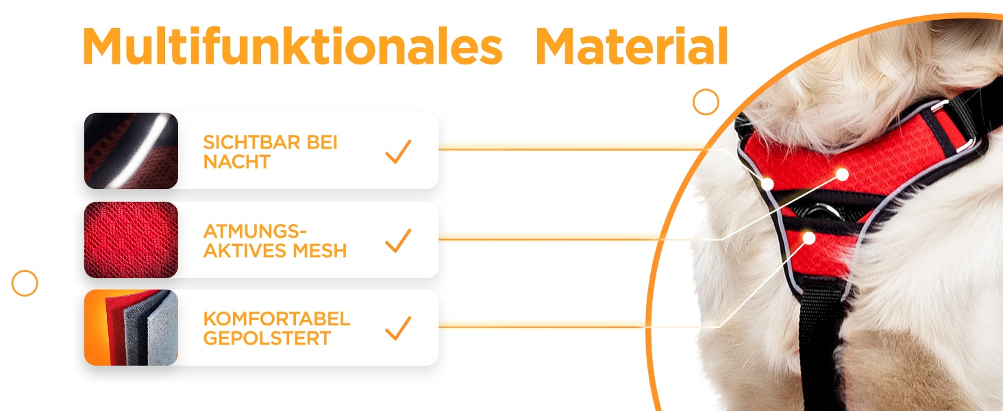 Шлейка для собак - відбиваюча, з м'якою підкладкою, для собак маленьких та великих порід, червона, обхват шиї 40 см (34-45 см), обхват грудей 43-55 см