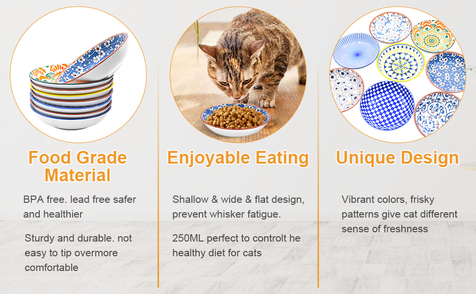 Набори керамічних мисок для котів FOSTBEEN (8 шт.), для корму та води, без втоми вусів, підходять для кошенят