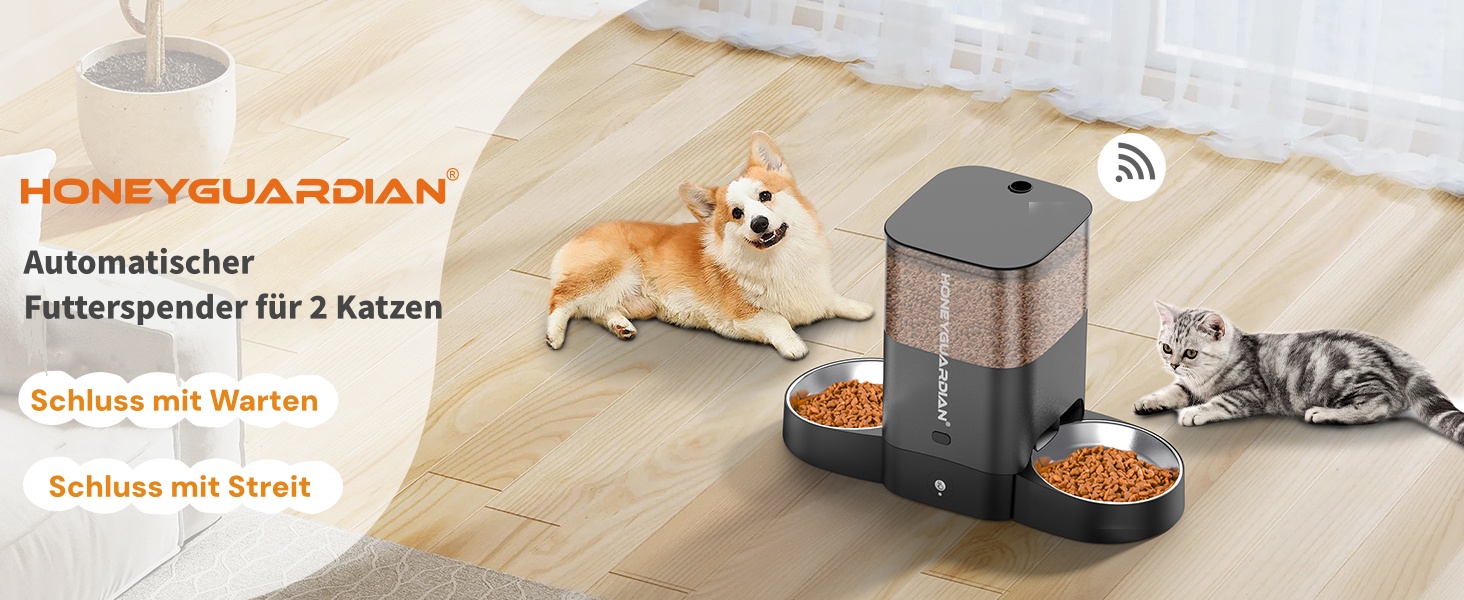 Автоматичний кормушка для котів та собак з Wi-Fi, 5L, 1-6 прийомів їжі, сенсор низького рівня корму, чорний