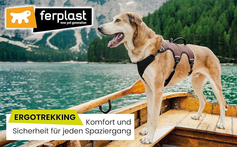 Шлейка для собак Ferplast ERGOTREKKING Large, чорна, велика, з 6 застібками, відбиваючими елементами та регулюванням, для грейхаундів