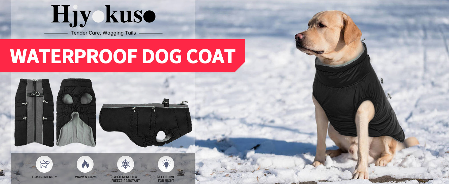 Водонепроникний зимовий одяг для собак, тепла куртка для собак з отвором для шлейки, для малих, середніх та великих собак, з відбиваючими смугами та блискавкою - чорний, XS
