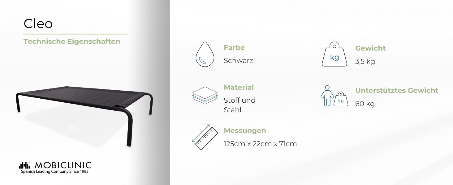 Mobiclinic® Cleo: Підвищене ліжко для собак, ізольоване, 122x71x21 см, чорне