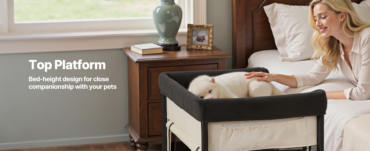 Підвищене ліжко для домашніх тварин VEVOR (XL), складне ліжко для собак з тканини 600D Oxford та голландського оксамиту, портативне дитяче ліжко з колесами та боковими кишенями, бежеве