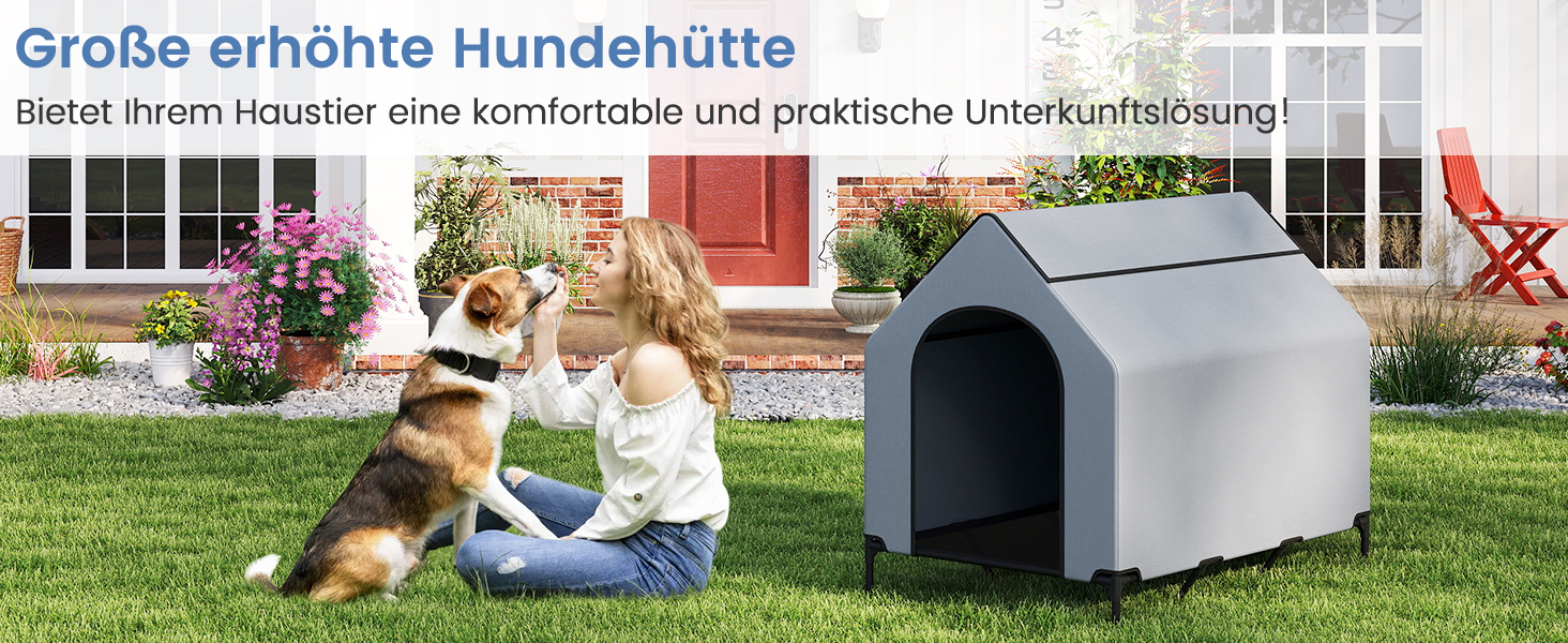 Будка для собак COSTWAY 2 в 1 з лежаком, Outdoor, сіра, 75 x 110 x 106 см