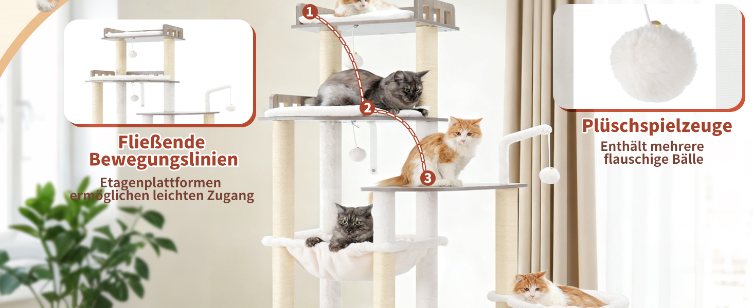 Дерев'яний когтеточка Heybly Kratzbaum 179 см з будиночком та гамаком, HCT121WB (Вінтаж-Сірий)