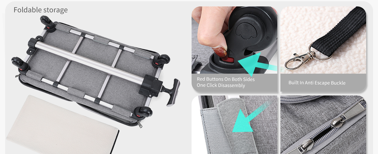 Транспортна сумка для котів PETCUTE з колесами, дихаюча переноска для 2 котів, складана переноска для собак з телескопічною ручкою, знімний килимок, ідеальна для подорожей, темно-сіра