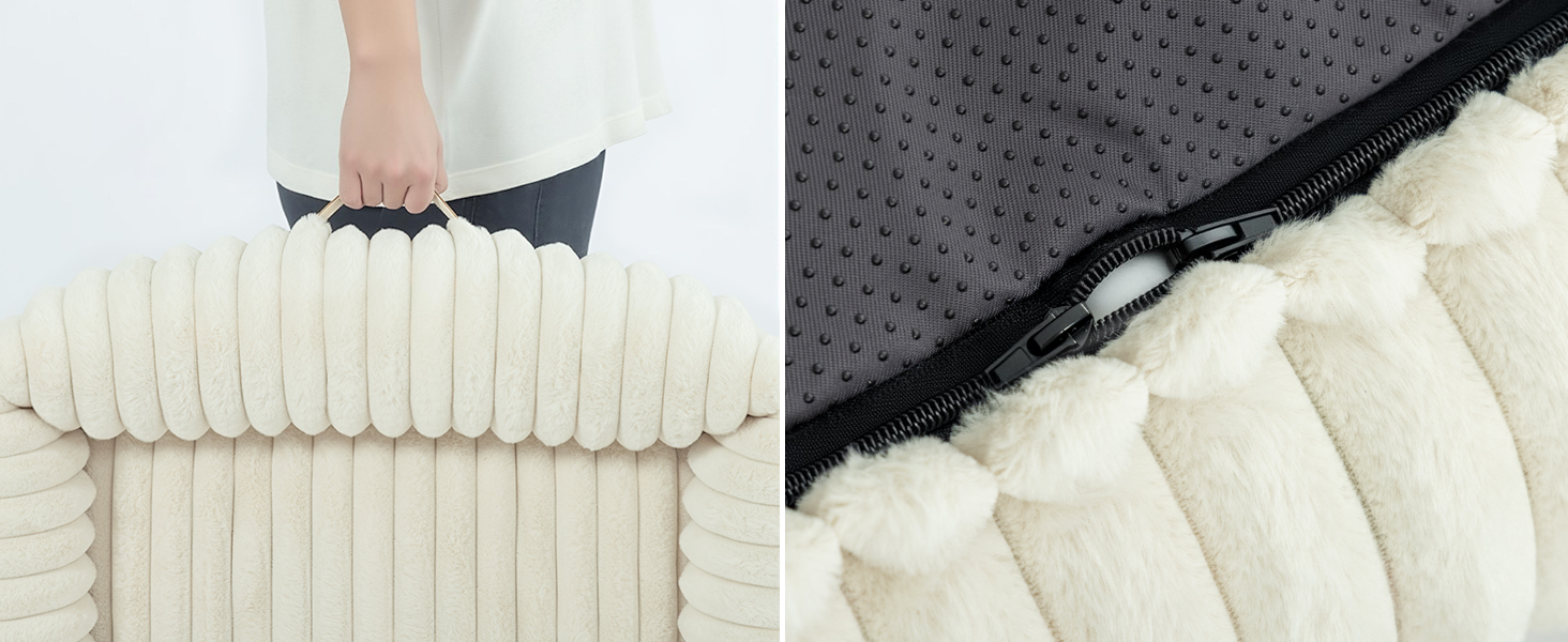 Ортопедичний лежак для собак великих порід, лежанка для собак XL, з м'якою подушкою для шиї, знімний та пральний килимок, з ручками (Бежевий, 109 * 76 * 20 см)