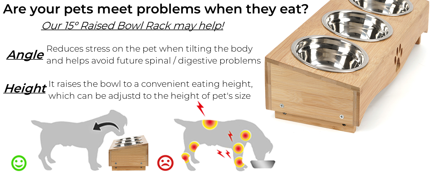 Набір мисок для котів JUJOYBD 3 шт. - підняті миски з нержавіючої сталі, кут нахилу 15°, ергономічна станція для годування котів та маленьких собак