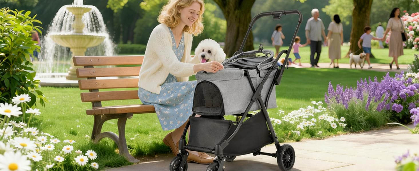 Візок для собак та котів MAMIZO, складний, до 20 кг, сірий