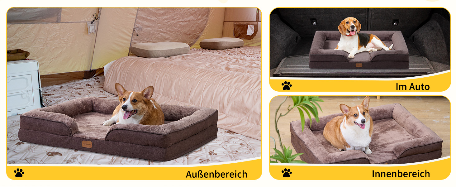 Ортопедичне ліжко для собак великих порід 139x110x21 см, з високощільним губчатим наповнювачем, для здорових суглобів, знімний водонепроникний чохол, зручне, неслизьке, коричневе XL