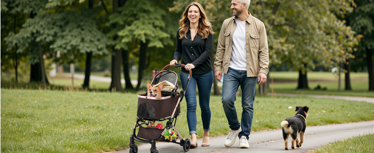 Візок для котів та собак Gimars 20кг, 4-в-1, складання, поворот 360°, гумові колеса, гальмо, захист від дощу, регульована ручка, хакі