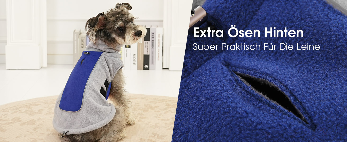 Теплий флісовий пуловер для собак - зимовий пуловер з подвійним шаром, розмір L, обхват грудей 48 см, обхват шиї 33 см, блакитний