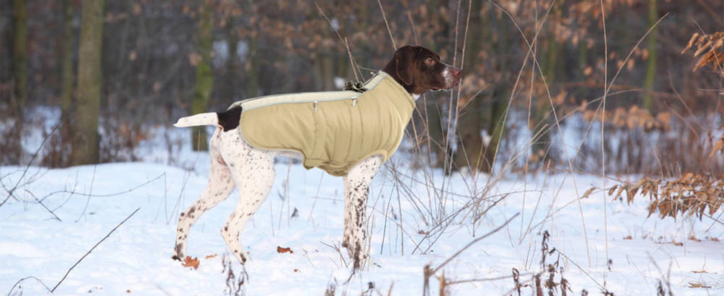 Водонепроникний теплий зимовий одяг для собак - куртка-манжетка з отвором для шлейки, армійський камуфляж, для собак маленьких, середніх та великих порід, з світловідбиваючими смугами, блискавкою (S, Абрикосовий)