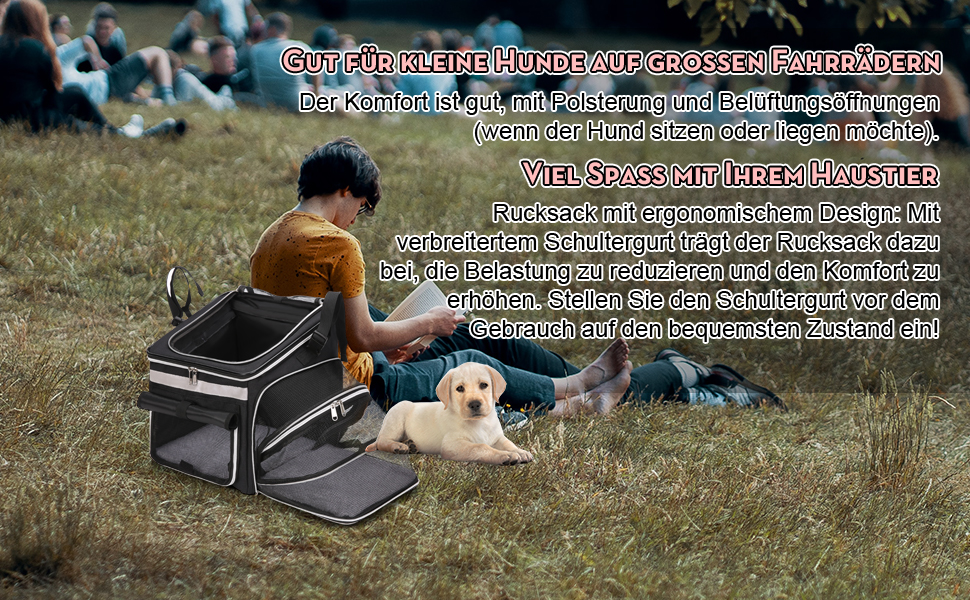 Сумка на велосипед для тварин, рюкзак для собак та котів з сіткою, складана переноска для малих та середніх собак та котів до 6 кг (Чорний)