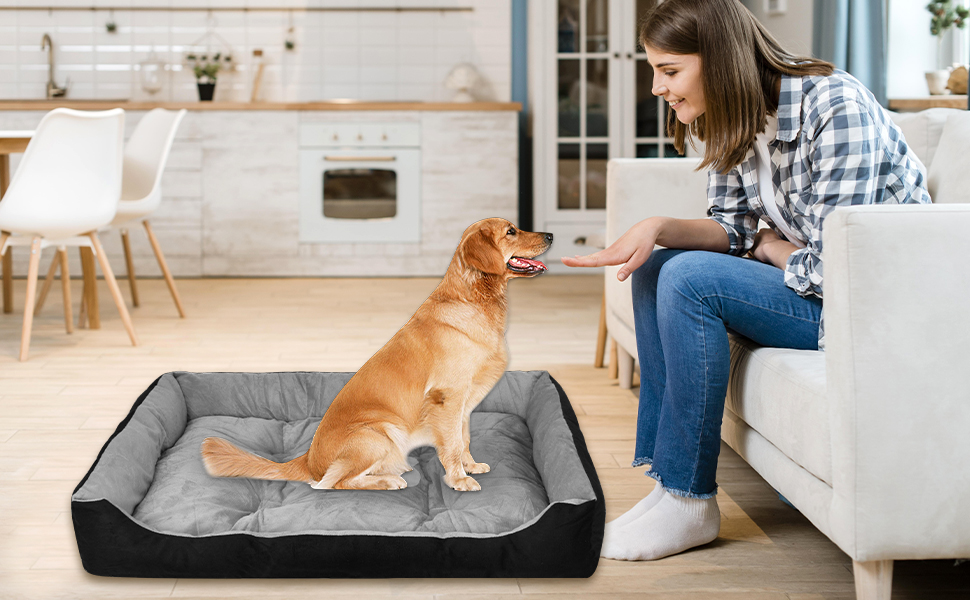 Крісло-ліжко для собак великих порід, м'яке, зручне, чорно-сіре, 90x70 см