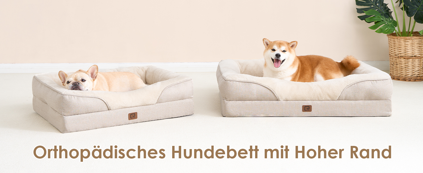 Ортопедичне ліжко для собак середніх порід EHEYCIGA, 91x68x17.5 см, Memory Foam, водонепроникне, з бортиками, антиковзаюче, бежеве