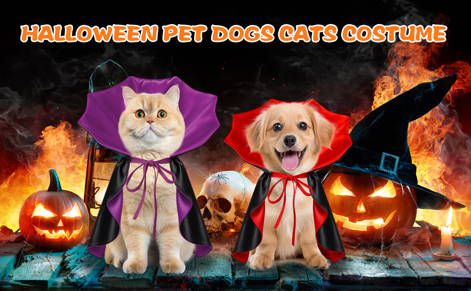 Костюм на Хелловін для собак та котів: вампірський набір, чорний/червоний, чорний/фіолетовий. Розміри S, червоний