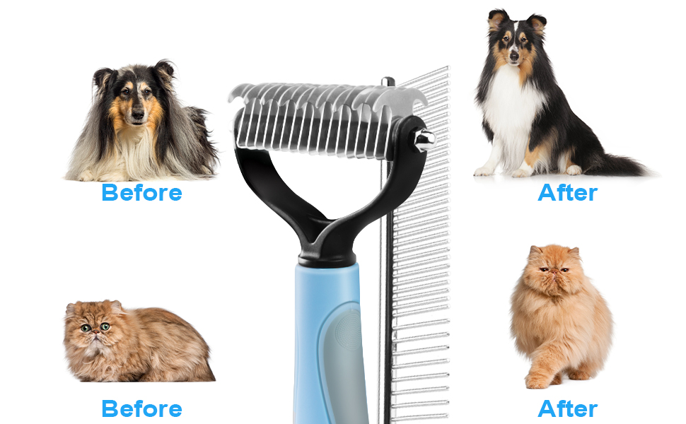 Щітка для собак та котів з довгим хутром, 17+9 двосторонні щітки для підшерстя, гребінець для собак з нержавіючої сталі