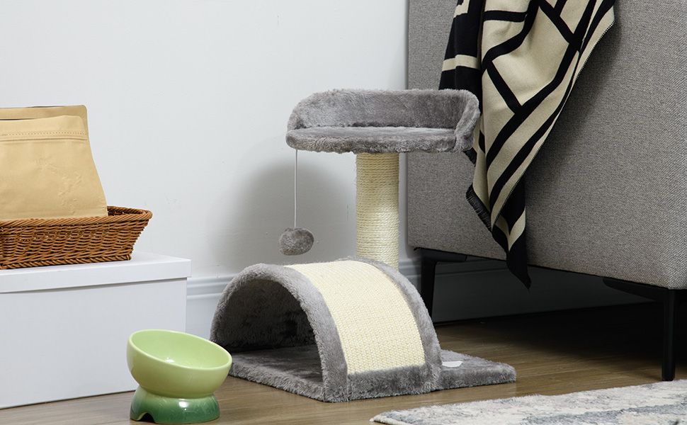 Дерев'яний комплекс для котів PawHut з когтеточкою, ігровим м'ячиком, 40x30x43 см, коричневий