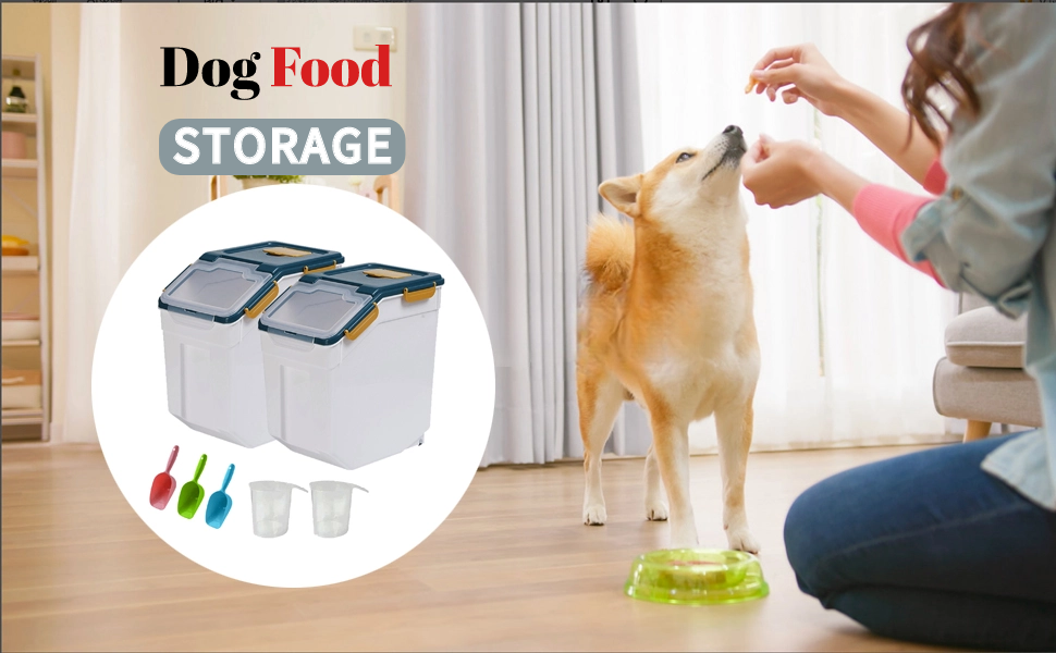 Контейнер для корму для собак, 10 кг, герметичний, на колесах, без BPA, сірий, 2 шт. (36x23x36 см)