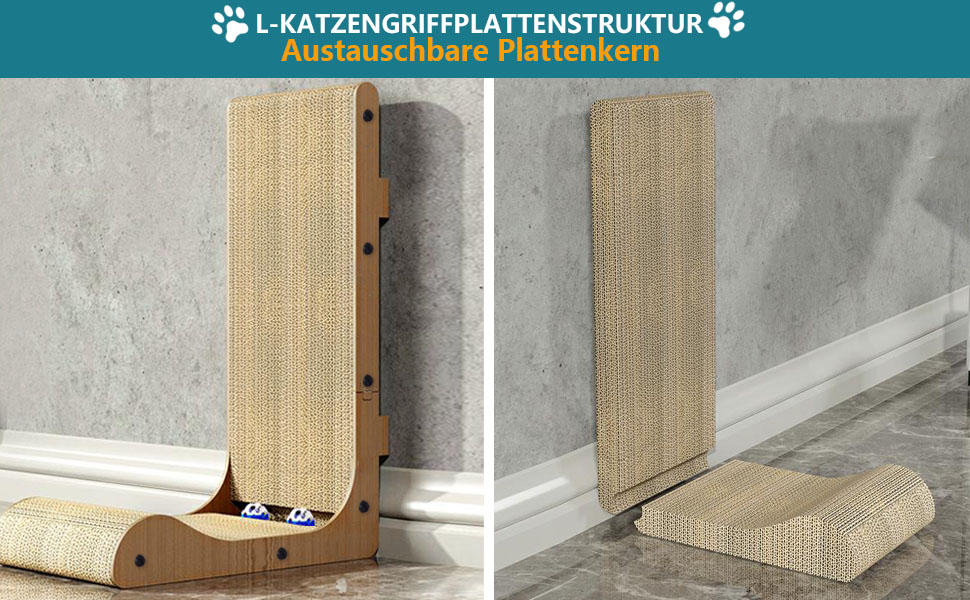 Кігтеточка для котів L-подібної форми, настінний монтаж, 60 см, вертикальна/горизонтальна, з іграшкою-кулькою, економія місця, довговічна конструкція для дому