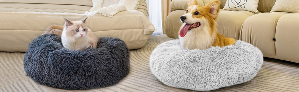 Кругле ліжко для котів та собак, 60 см, плюшеве, миється, сірий колір
