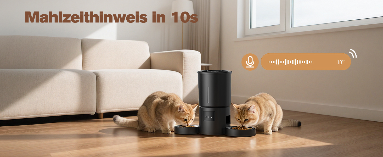 Автоматичний годівниця для котів AONBOY з двома мисками та Wi-Fi: 5L, таймер, для сухого корму, чорна