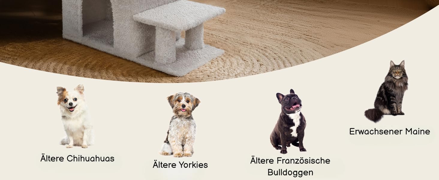 Сходинки для собак Veehoo: 3 сходинки, ліжко, печеринка, для старих котів та собак, до 45 кг, сірий, 67x34x52 см