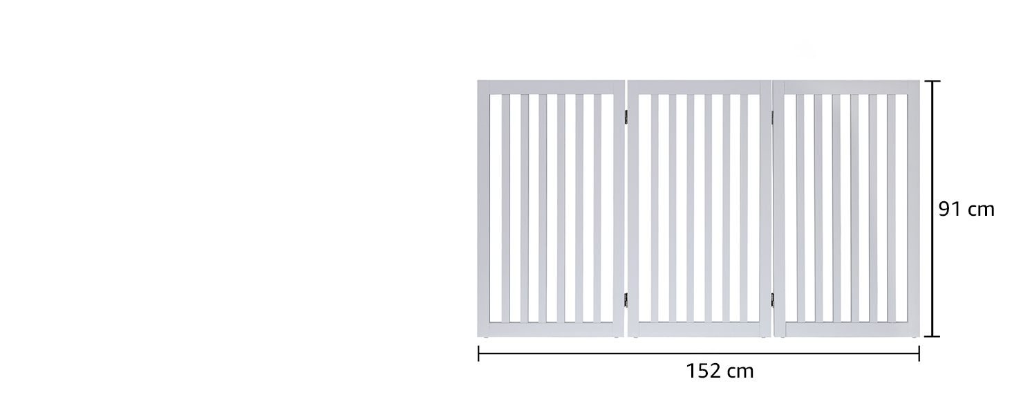 Захисний бар'єр для собак Unipaws, без свердління, дерев'яний, розкладний, для захисту сходів, воріт, каміну (3 елементи, 91 см), білий 153 x 91 см
