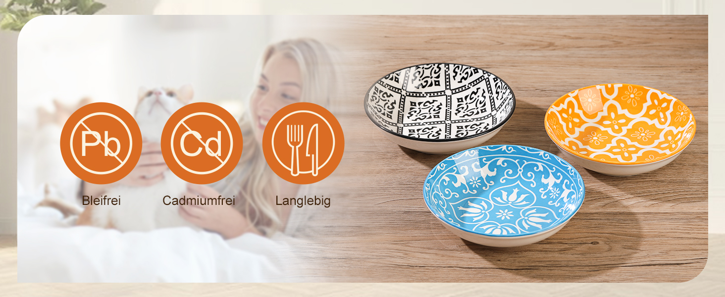 Набори мисок для котів з кераміки Katzennäpfe - 6 шт. Миски для корму котів, широкі та плоскі, місткістю 250 мл, білий колір, стиль мінімалізм, безпечні для мікрохвильовки та мийки