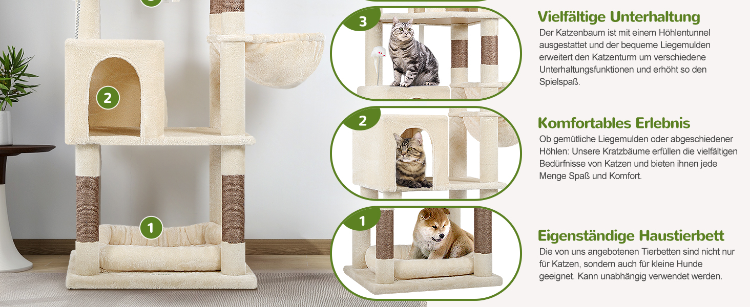 Драбина для котів Globlazer, 183 см, XXL, бежева. Місце для відпочинку, печери, стійка для великих котів (Maine Coon, BKH). Іграшки, активна зона.