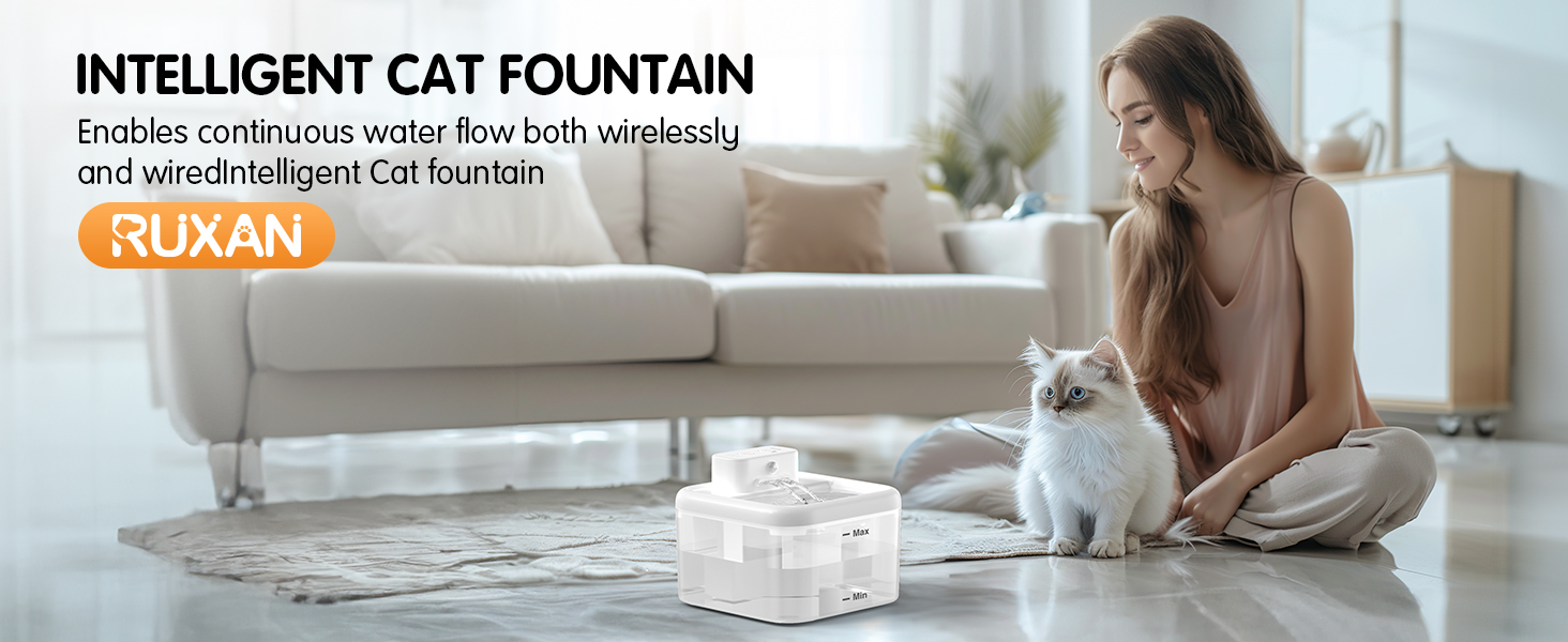 Фонтанчик для котів RUXAN WF06-Білий: ультратихий, з акумулятором 2200mAh, 3 режими, з датчиком руху, для котів та собак