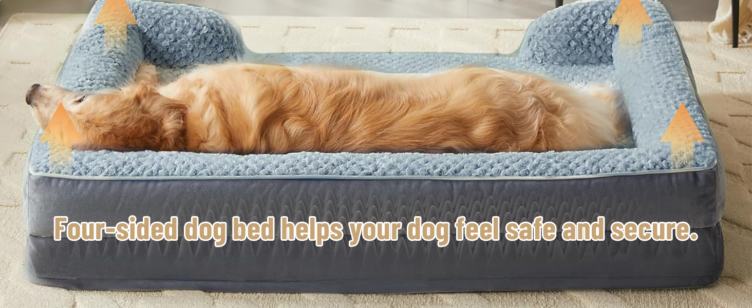 Ортопедичне ліжко для собак з піною з пам'яті, знімний та пральний чохол, подушка-гніздо, неслизьке підстилка та водонепроникний вкладиш. Ліжко для собак з високим бортиком (XL 107*76 см)
