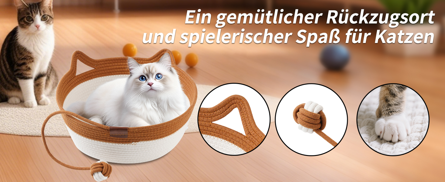 Ручне ткане ліжко для котів Maisly з бавовняного шнура, дихаюче та стійке до подряпин, складане гніздо для котів, універсальний кошик для домашніх тварин з іграшкою для котів та маленьких собак до 10 кг