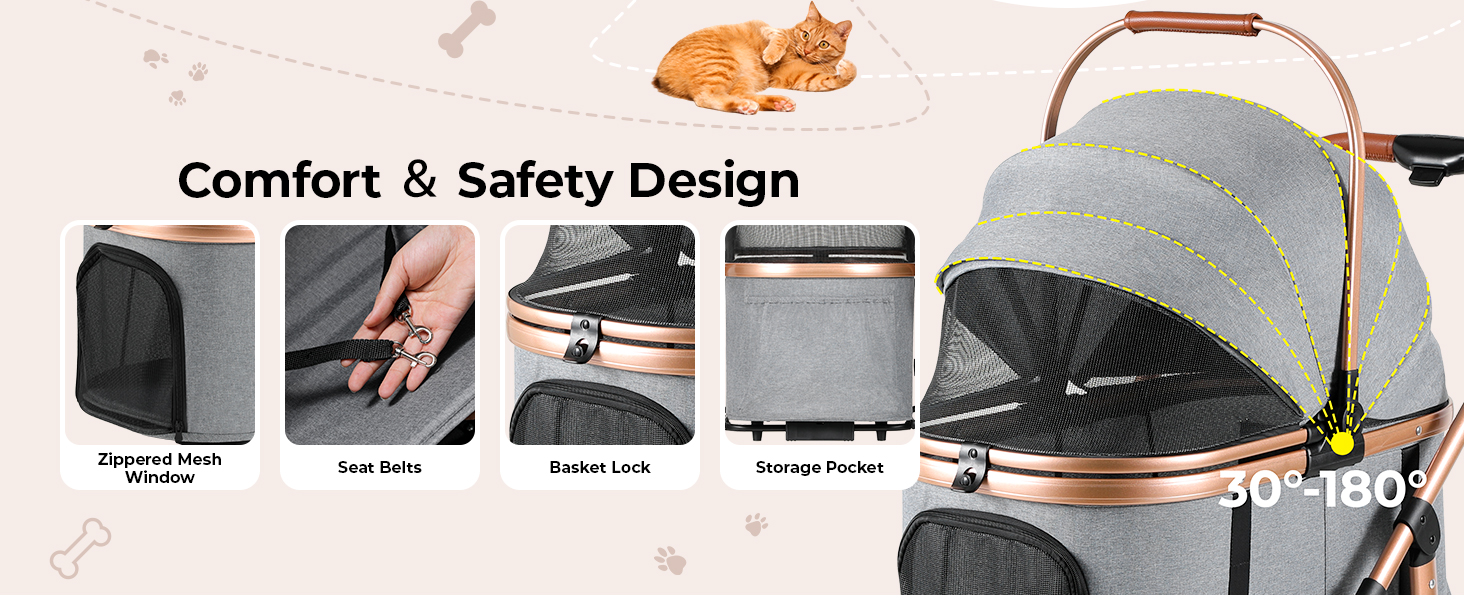 Візок для собак Mamizо 3-в-1: візок-будiвельник для собак та котів (до 25 кг), сірий. 4 колеса, складаний