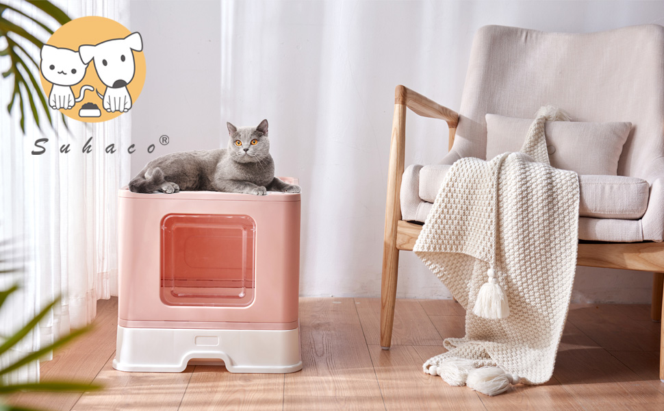 Котячий туалет Suhaco XXL із кришкою та лопаткою, зверху з отвором, 51x38x41 см, зелений