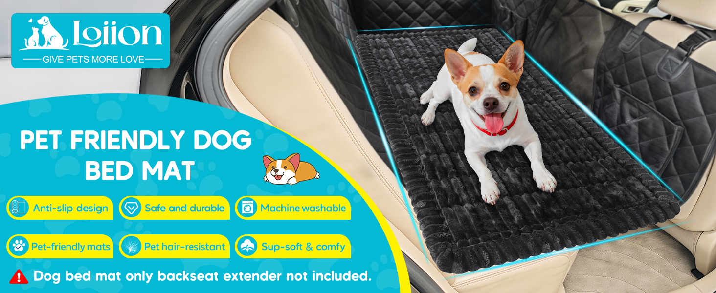 Лоїон Лежанка для собак в авто, килимок на заднє сидіння, м'яка підстилка для собак, захисний чохол, 127x62,5x2,5 см (Чорний)