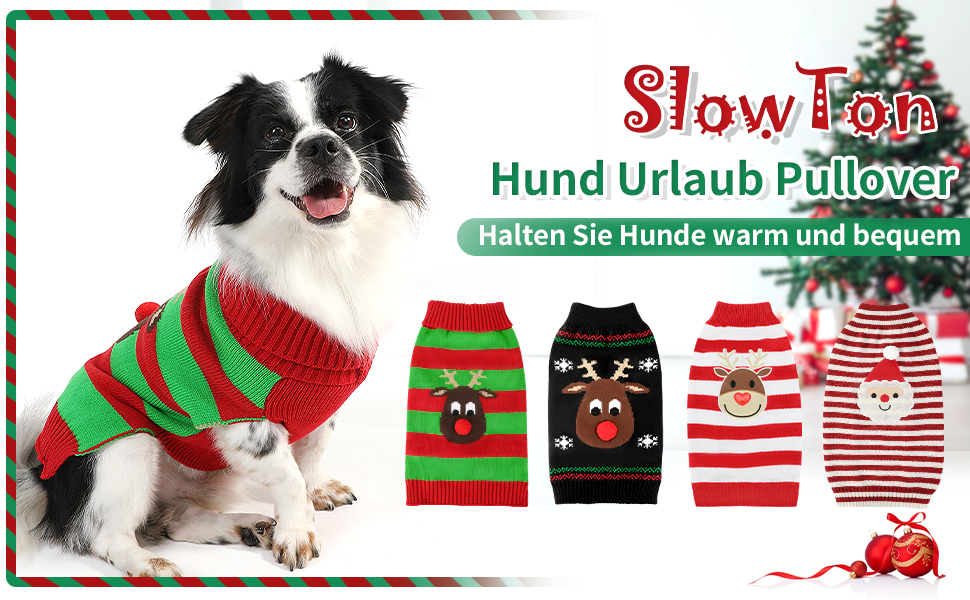 Пуловер для собак SlowTon на Різдво з оленем - теплий зимовий костюм для маленьких та середніх собак, червоно-білий XL