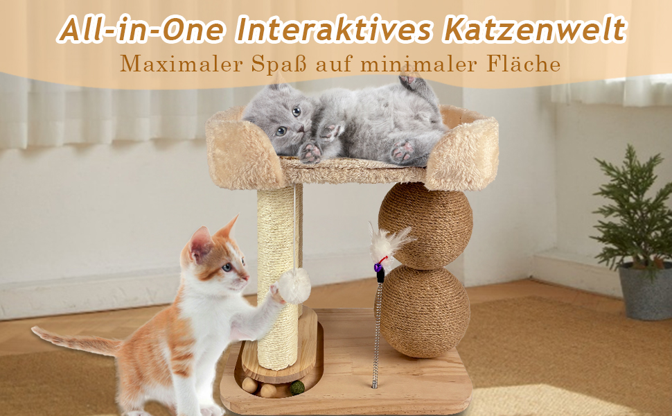 Інтерактивна іграшка для котів з дерева 6 в 1: меблі, кулі, м'яч, килимок, дряпка, кішка для середніх та маленьких котів