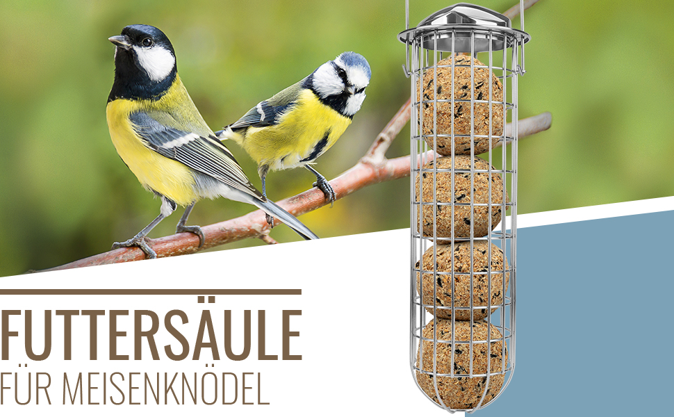 Підставка для синичників Wildtier Herz з нержавіючої сталі - годівниця для 4 синичників, стійка до погодних умов та довговічна, гігієнічна годівниця для цілорічного годування птахів - 38x10 см, срібна