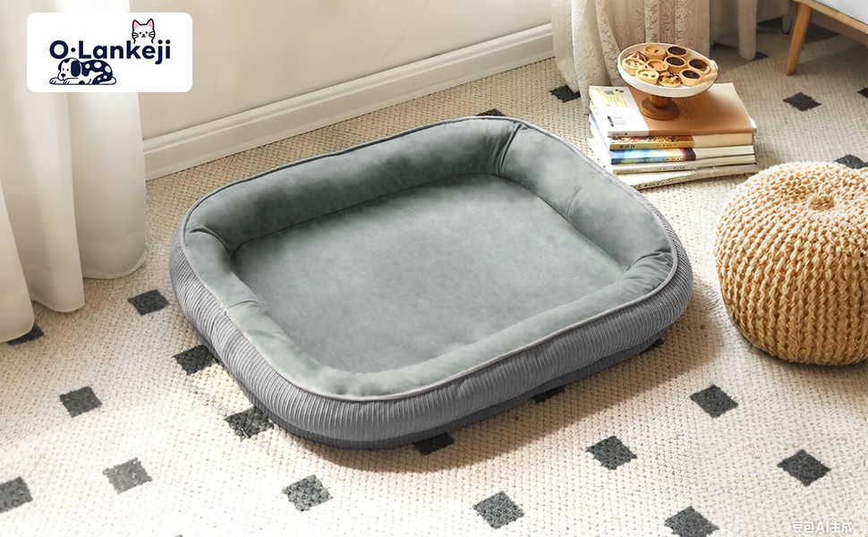 Ліжко для собак середніх та великих порід з високими бортиками, знімний та пральний чохол, кошик для собак, зручна подушка з роликом для шиї, неслизьке дно