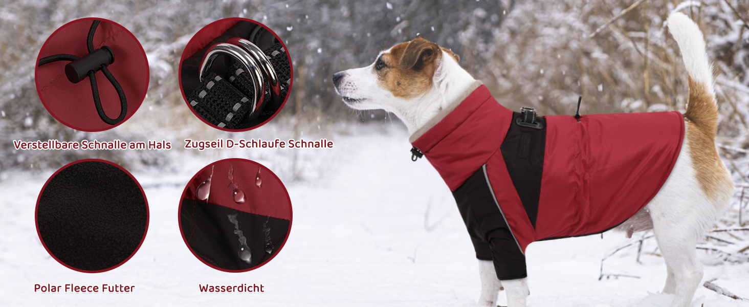 Зимовий одяг для собак, водонепроникний та вітронепроникний з отвором для повідка, для малих, середніх та великих собак, світловідбиваюча куртка з захистом живота, бежевий