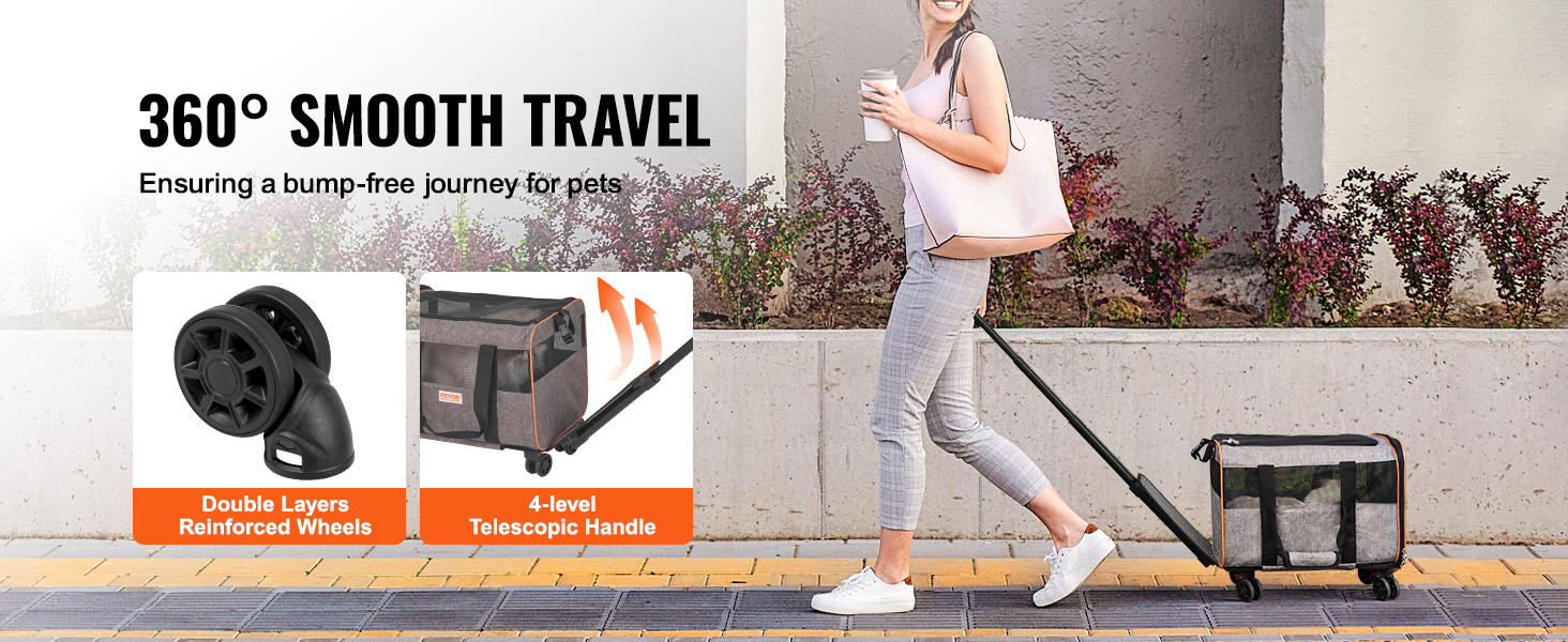 Тролей для собак VEVOR, розкладний, до 15,8 кг, з сумкою для зберігання, 4 колеса, з оксфорду 600D, сірий, ідеальний для подорожей