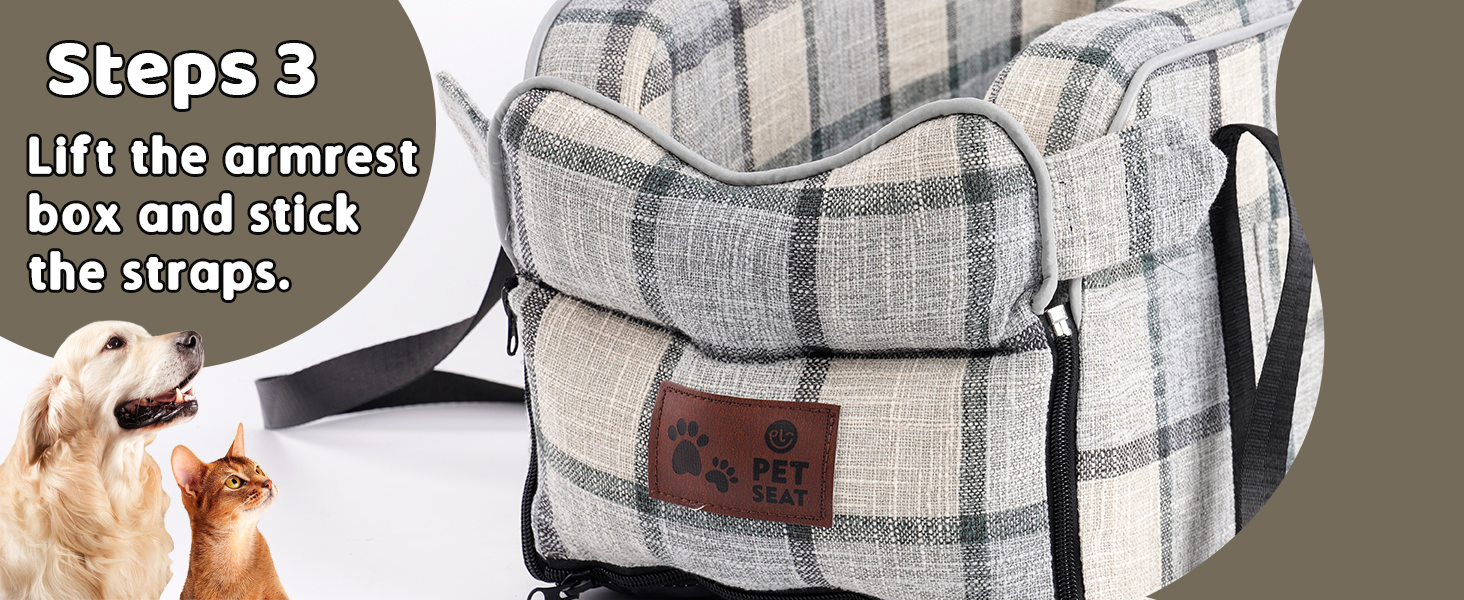 Автокрісло для собак та котів, середньої консолі, стабільне, з ременем, знімний, миючий, для собак та котів середніх порід до 6 кг (у клітинку)