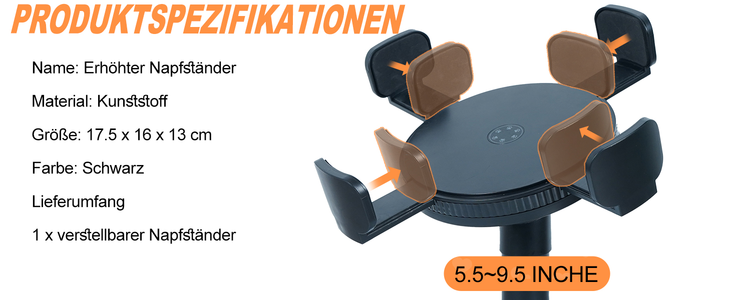 Підставка для годівлі собак, регульована по висоті, миска для води та корму, підвищена, регульована висота 5.5', 9.45', 13.2', стабільна та неслизька, для малих, середніх та великих собак, чорна