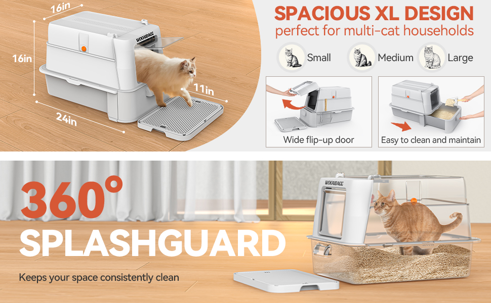 Торгівля для котів Wooaidagg з нержавіючої сталі з контролем запаху, модульна конструкція, легко чистити, розмір XL, підходить для всіх котів (темно-сірий)