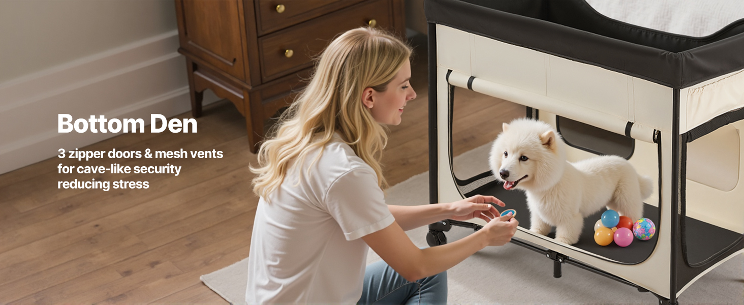 Підвищене ліжко для домашніх тварин VEVOR (XL), складне ліжко для собак з тканини 600D Oxford та голландського оксамиту, портативне дитяче ліжко з колесами та боковими кишенями, бежеве