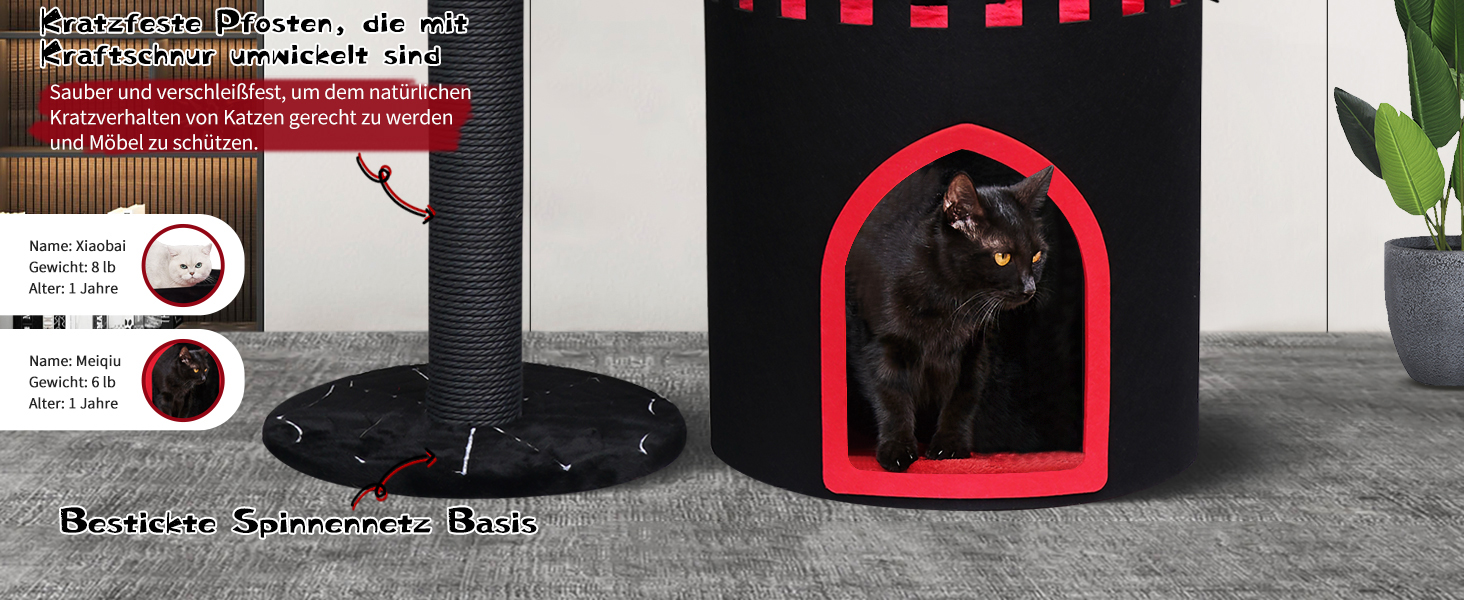 Готичний котячий комплекс з ліжком-саркофагом, чорний котячий оазис для Хелловіну, готичні меблі для котів (компактний)